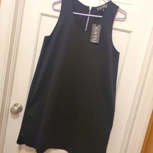 NWT GSTQ Black Laser Cut Sleeveles Dress Size Large, Cotton, classic